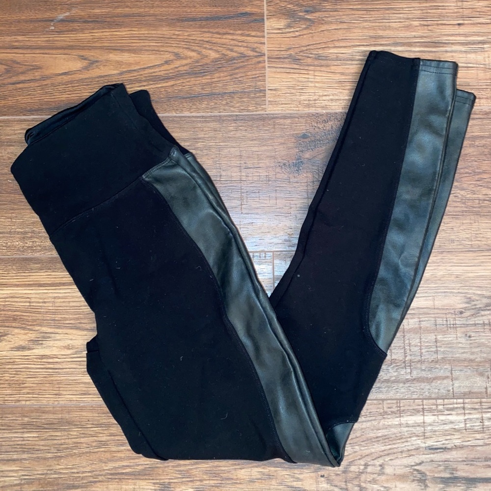 Spanx black leggings with faux leather side